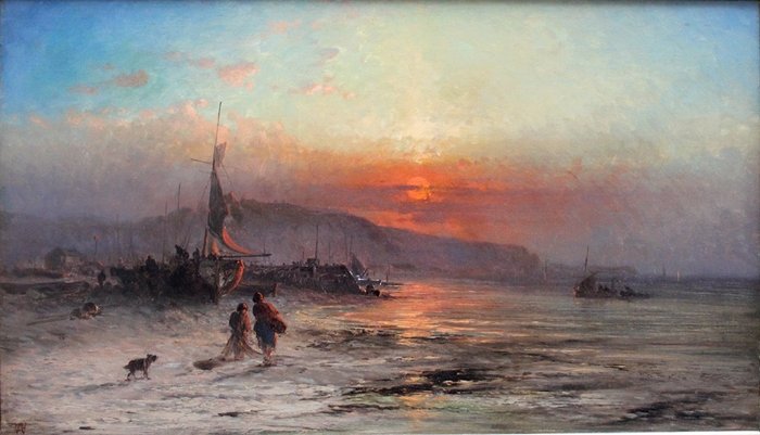 George Augustus Williams (1814-1901) - Coastal landscape in the sunset