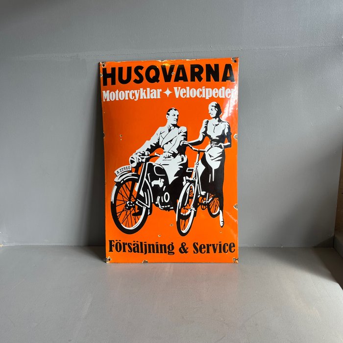 Husqvarna - 琺瑯標誌牌 - 瑪瑙, 鋼