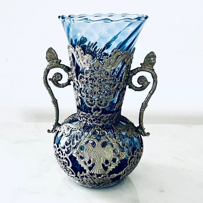 Vase  - Glas, Hartzinn/ Zinn