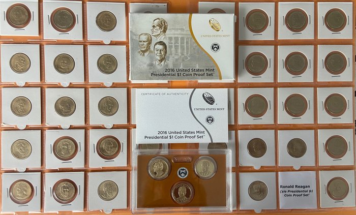 美国. A Collection of 42x One Dollar coins commemorating US Presidents 2007-2020  (没有保留价)