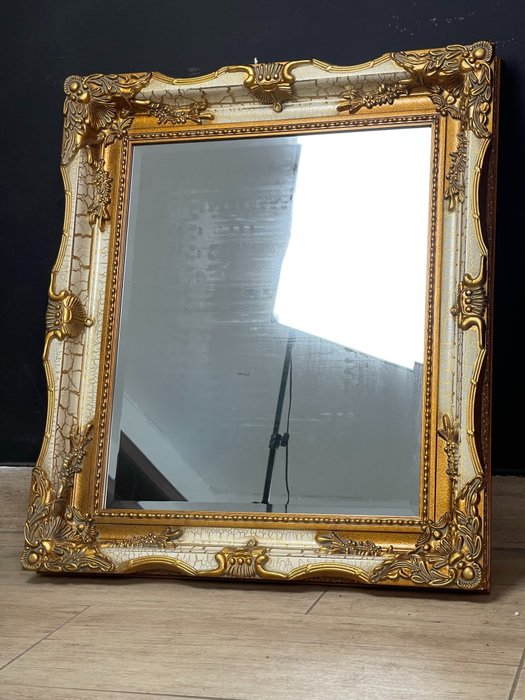 Spiegel- Spiegel verzierter mit Facettenschliff  - Glas, Holz