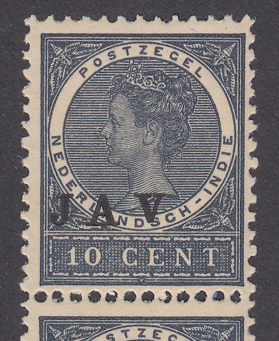 Nederländska Ostindien 1908 - Imprint JAV istället för JAVA i samband med vanlig kopia - NVPH 70fa + 70