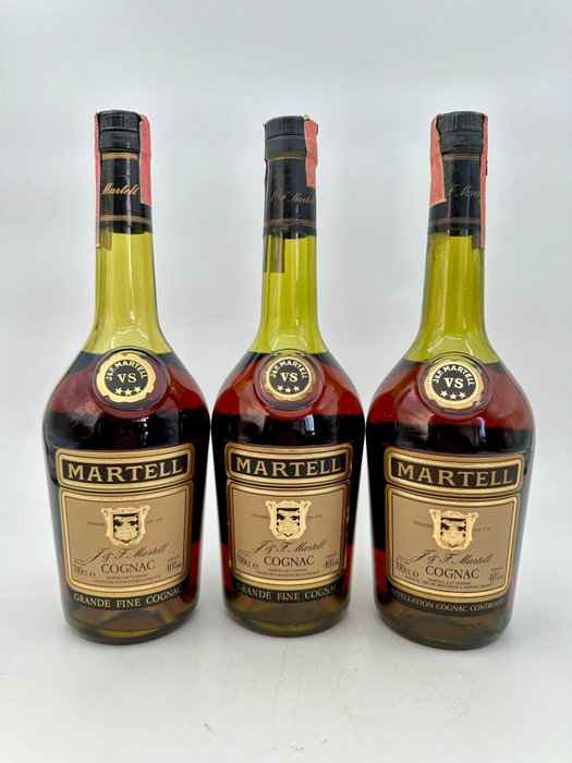 Martell Original bottling - 3 Stars Cognac  - b. 1980-luku - 700 cc. - 3 pullojen