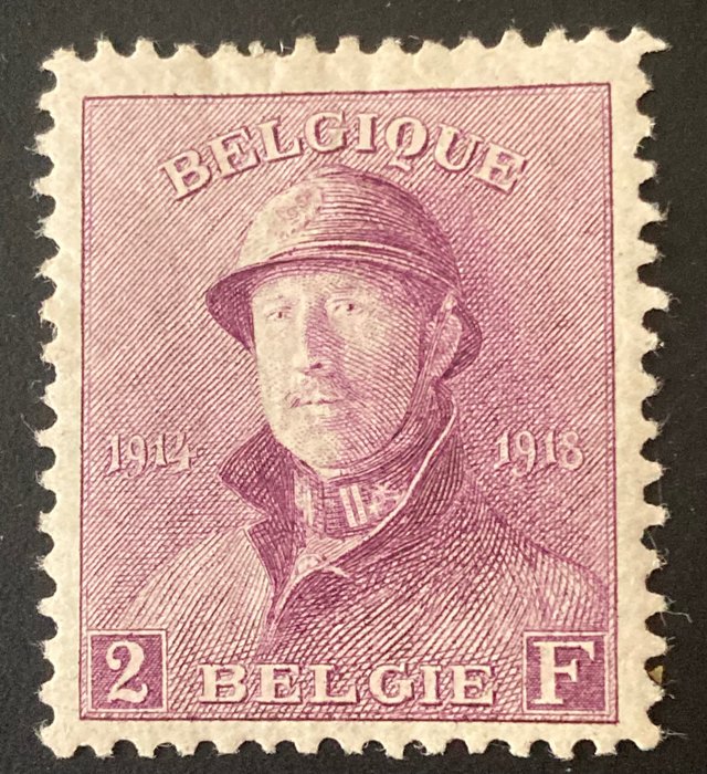 Belgique 1919 - Roi Albert Ier 'Helm' : 2F - la valeur la plus élevée de la série - OBP/COB 176