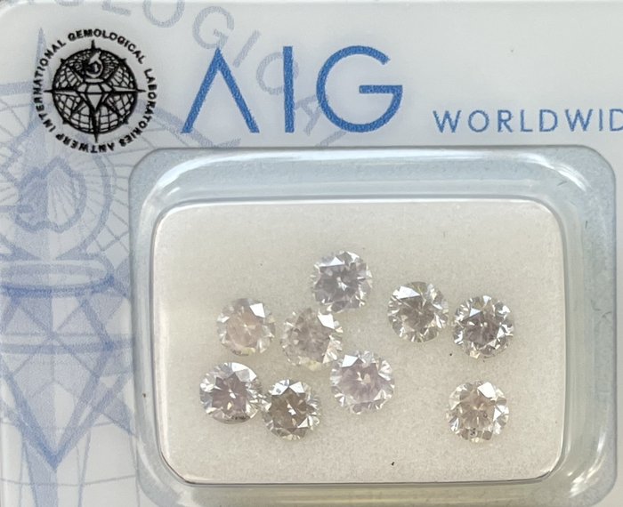 9 pcs Diamantes - 1.55 ct - Brilhante, Redondo - H-J. faint gray - I1, SI2