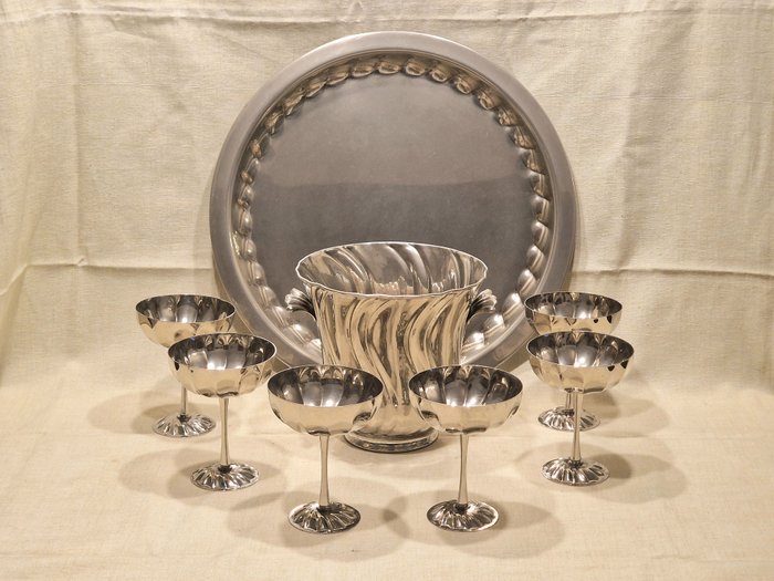 Metal Art PD + Algema - Set da Champagne - Secchiello per il ghiaccio (8) - Silver Plated 