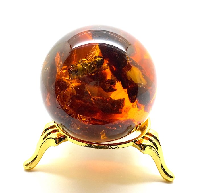 Egg with Bee and Baltic amber stones - Amber - Succinite - 57 mm - 45 mm  (No Reserve Price)