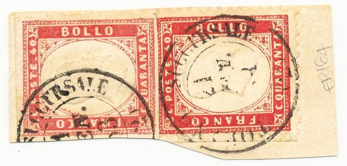 Ιταλία Βασίλειο 1862 - Βασίλειο της Σαρδηνίας 1863 40 σεντ, και Βασίλειο της Ιταλίας 40 σεντ, βαθούλωμα, μεικτό ειλικρινές - Sassone Regno Sardegna 16E + Regno d'Italia 3