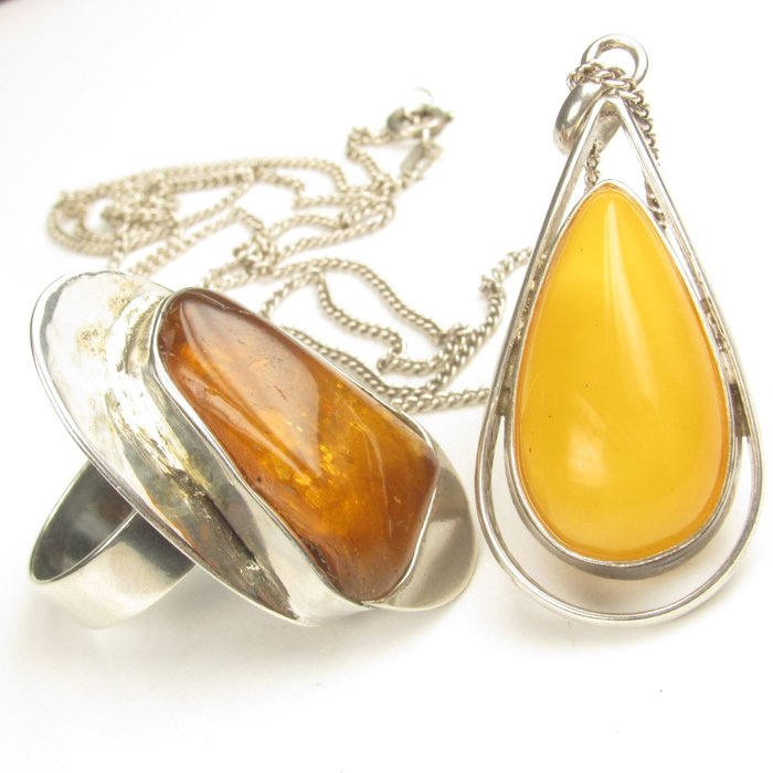 No Reserve Price - Gdansk - Ring Silver Amber 