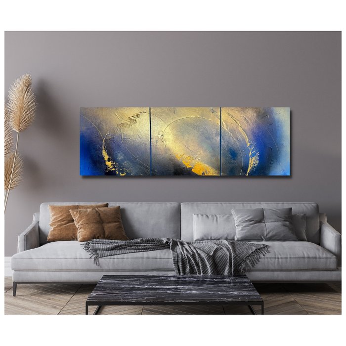 Anderle - Gold and blue composition - Triptych XL- triptych