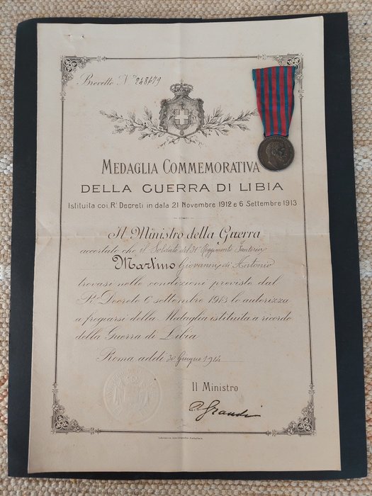 Italien - Medaille - Campagna di Libia in argento (firmata Giorgi) con attestato - 1914