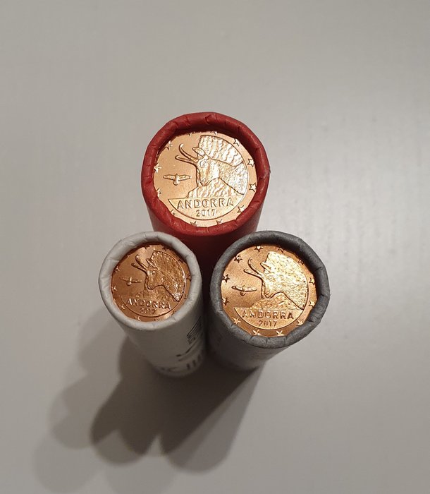 Andorre. 1 Cent / 2 Cents / 5 Cents 2017 (150 monete) in 3 rotolini  (Sans Prix de Réserve)