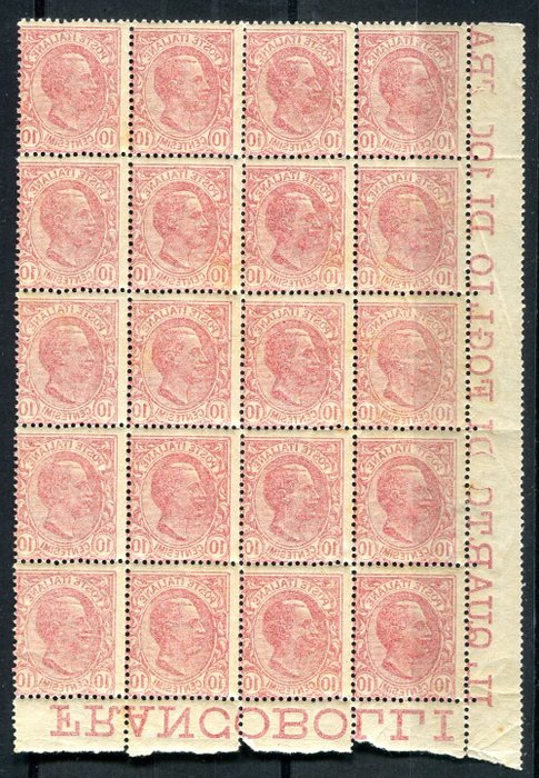 Königreich Italien 1906 - Block von 20 ex. mit Sortenaufkleber - Sassone n. 82s