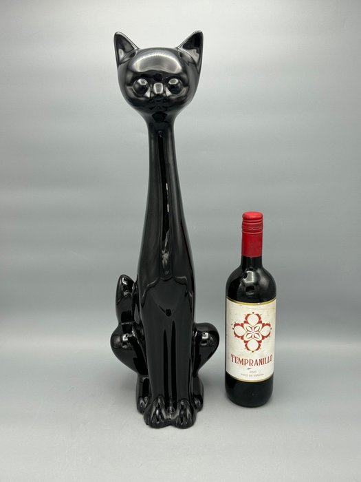 塑像, Hoge zwarte kat - 52 cm - 陶器