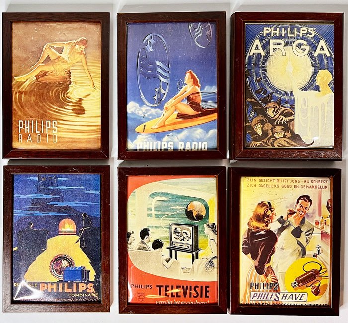 PHILIPS - 1960s set of 6 vintage metal - Διαφημιστική πινακίδα (6) - Ξύλο, Σίδερο (χυτό / σφυρήλατο)