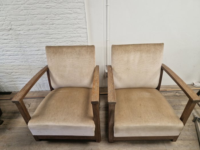 Fotel - Dwa zabytkowe dębowe krzesła