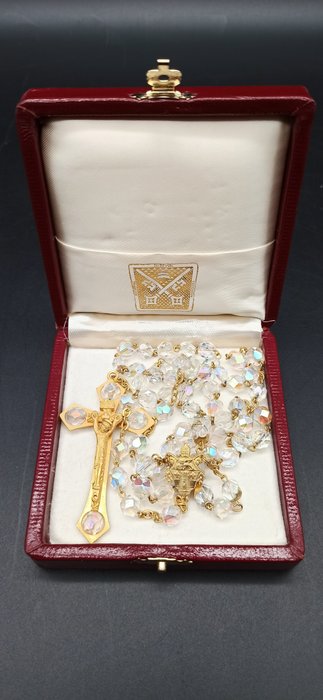 Rosenkranz - Kristall-Rosenkranz (Papst) Johannes XXIII. Geschenk aus Privataudienz – vergoldet - 1959