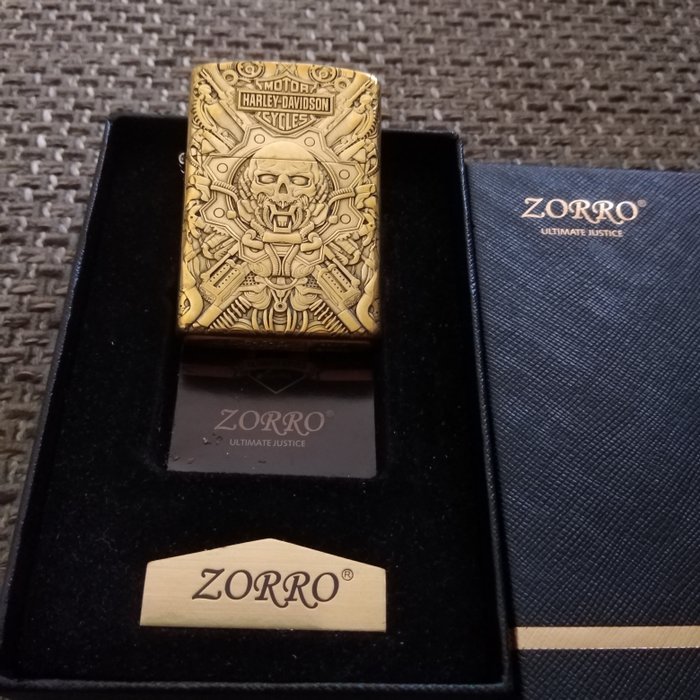 Zorro - Accendino tascabile - Harley-Davidson Hellrider Ghostrider nuovo in ottone dorato massiccio -  (1)
