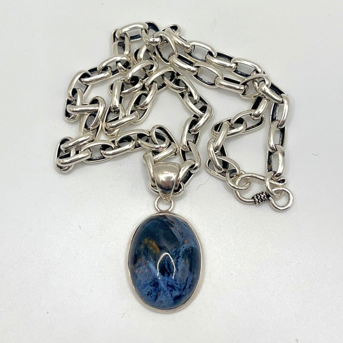 Ohne Mindestpreis - Pietersite silver necklace - Halskette mit Anhänger Silber 