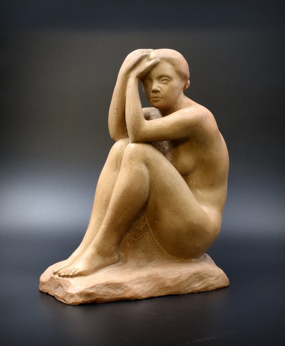 Ujhelyi - Sculptură, Art Deco Nude Woman - 31 cm - Ceramică