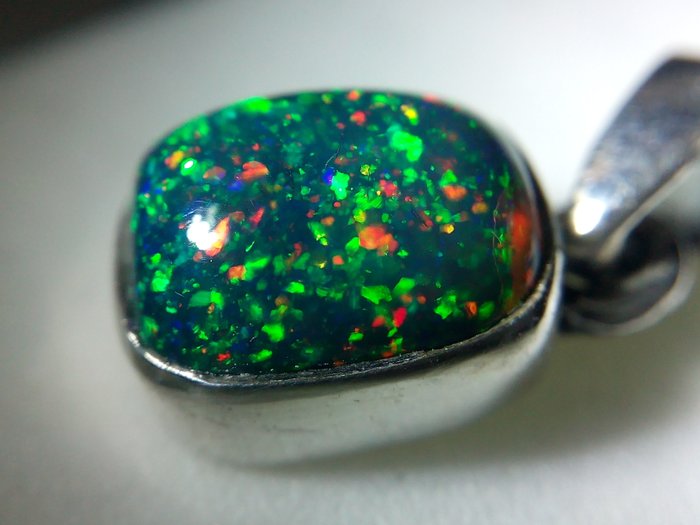 925 sølv vedhæng - topkvalitet sort Opal - Mættet med farver "Galaxy Pattern"- 1 g