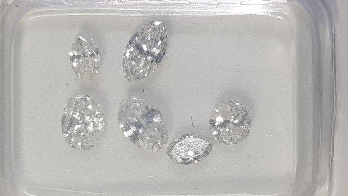 6 pcs Diamonds - 0.85 ct - Brilliant, Marquise, Oval, Pear - D (colourless) - I1, SI3