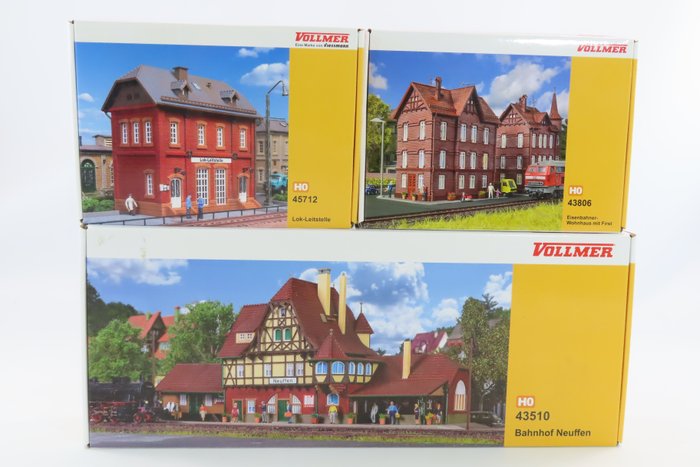 Vollmer H0 - 43510/43806/45712 - Kits de montagem de modelismo ferroviário (3) - Kits de construção da estação Neuffen, casa do guarda de via e centro de controle de locomotivas