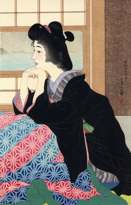 Yuki 雪 (snow) - From the series "Onna jūnidai" おんな十二題 (Twelve Aspects of Women) - 1980s - Torii Kotondo (Kiyotada V) (1900-76) - Woodblock print (Ishukankokai Commemorative Reprint - Japan
