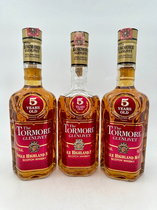 Tormore 5 years old - Original bottling  - b. Lata 80. - 75cl - 3 buteleki