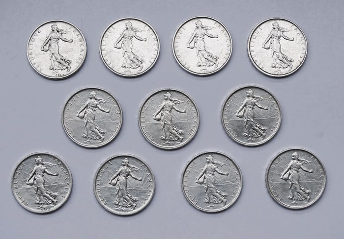 法國. 5 Francs 1960/1966 Semeuse (lot de 11 monnaies en argent)  (沒有保留價)