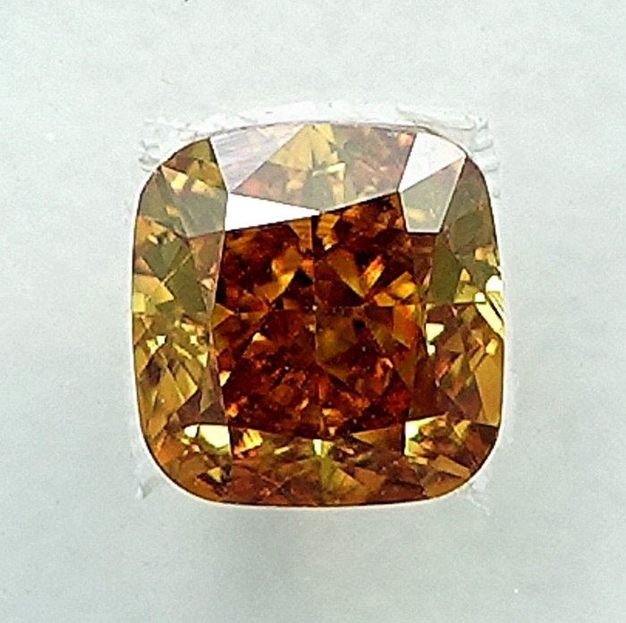 鑽石 - 0.35 ct - 枕形 - Natural Fancy Intense Orangy Yellow - SI2