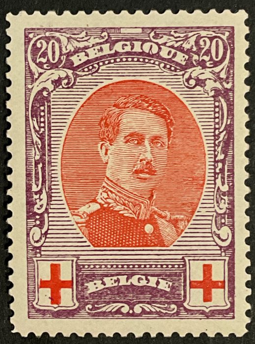 Belgien 1914/1915 - Ausgabe des Roten Kreuzes - Albert I. - 20c Zähnung 14x12 - Seltene Zähnung - PERFEKTE MITTE - OPBP 134B