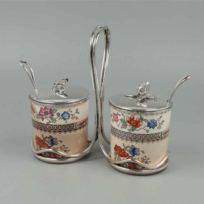 Koch & Bergfeld (Bremen), Spode Copeland "Chinese Rose", Honingpot - Jam pot (1) - .925 silver