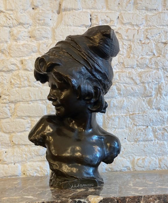 Fonderie Nationale des bronzes J. Petermann, Bruxelles - 雕刻, Stefanino - 43 cm - 銅（生綠銹）