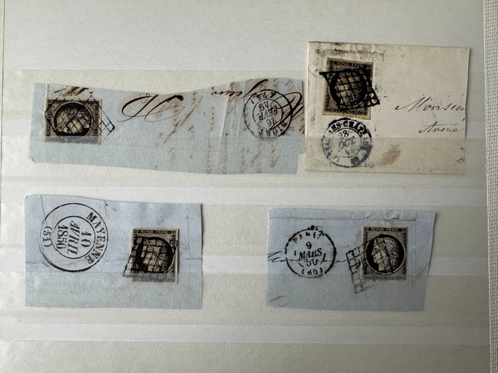 法國  - Y&T 研究 3-4「Cérès 20c/25c」dt 色調，碎片上的郵票（26 件）
