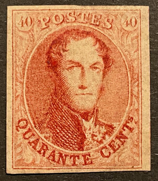 比利時 1861 - 利奧波德一世獎章 - 40c 朱紅 - 清晰的細微差別 - OBP 12