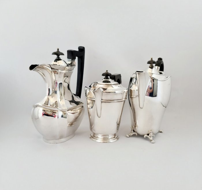 茶壺 (3) - 3 件精美茶壺套裝 - 鍍銀
