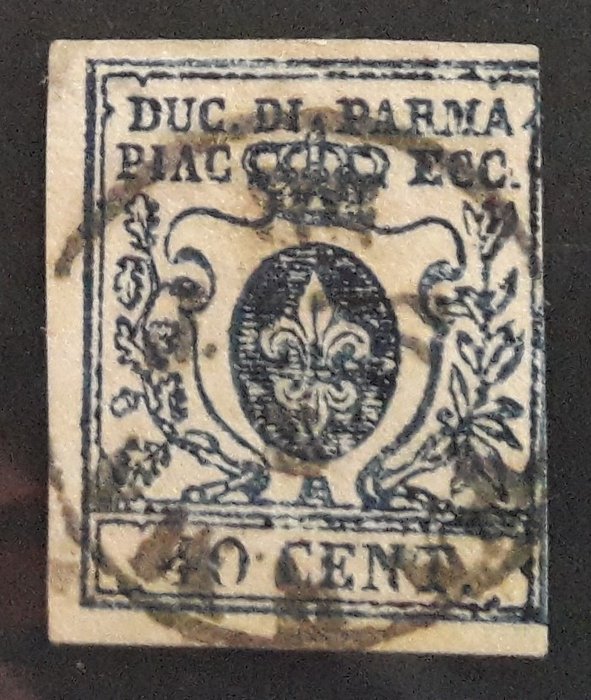 State Italiene Antice - Parma  - 40 cent azzurro scuro - zero largo - Sassone n. 11a