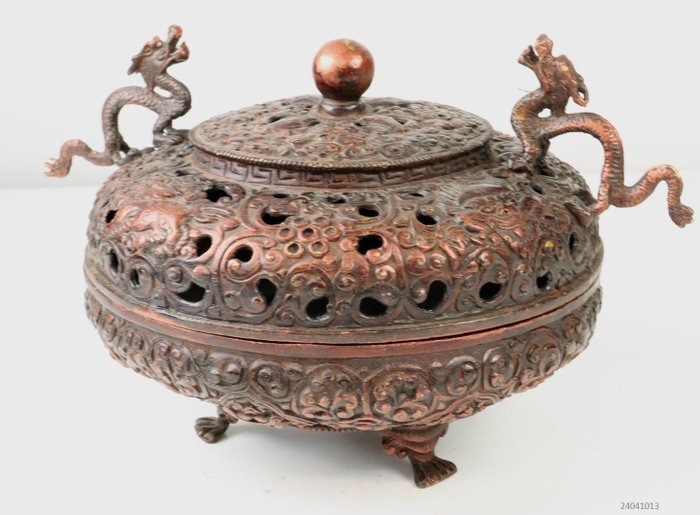 Røgelsesbrænder - Wierookbrander versierd met o.a Chinese geluksdraken - Bronze