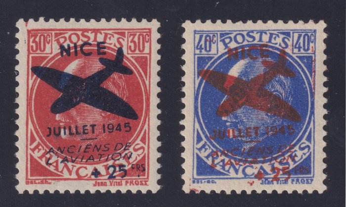France 1944 - Libération de Nice, Anciens de l'aviation, n° 13 et 14 Neuf** signés, Superbes - Mayer