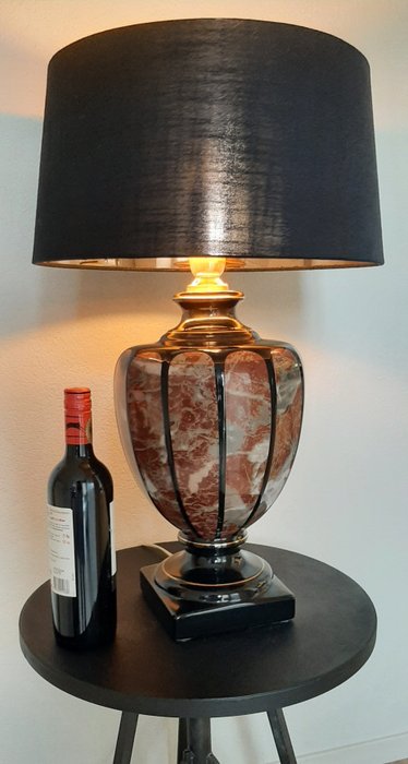 Tischlampe (1) - Vasenlampe schwarz mit Marmoroptik aus Keramik - Keramik