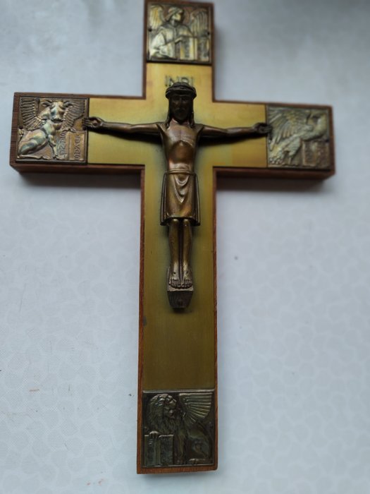 Kruzifix - Art Deco - Holz, Kupfer - 1930-1940