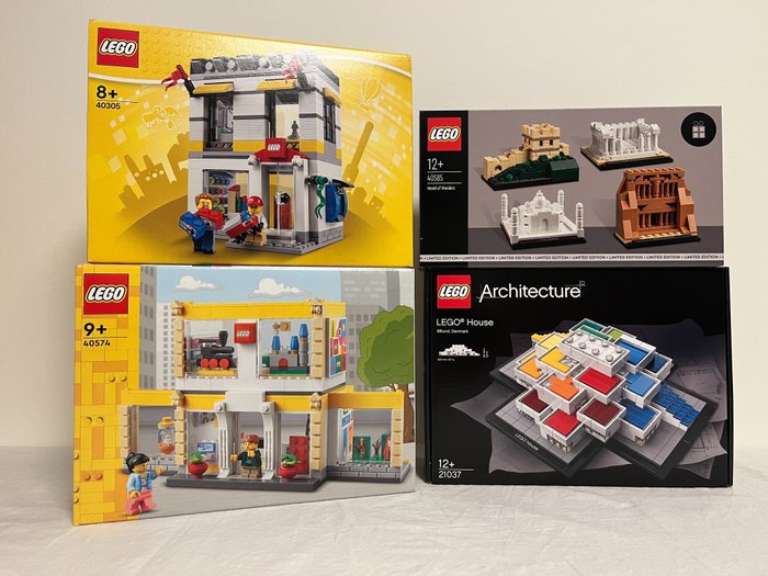 Lego - Építészet - 21037, 40305, 40574 & 40585 - LEGO House, 2 x LEGO Brandstore & World of Wonders (Exclusives)