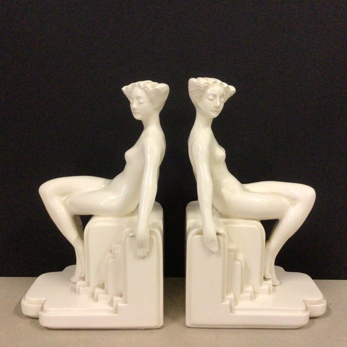 Fitz & Floyd - Buchstütze (2) - sitzende Frauen - Porzellan