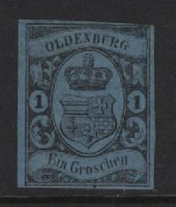 Oldenburg 1859 - 1 gr. nefolosit cu strat de cauciuc original, verificat - Michel 6 a