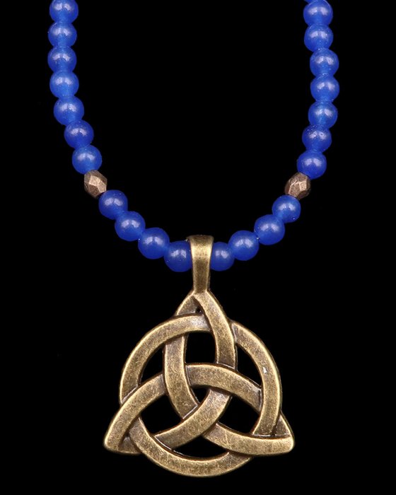 蓝宝石 - 凯尔特结或三位一体结 - 地球、天体和宇宙力量 - 14K GF 金扣 - 吊坠项链
