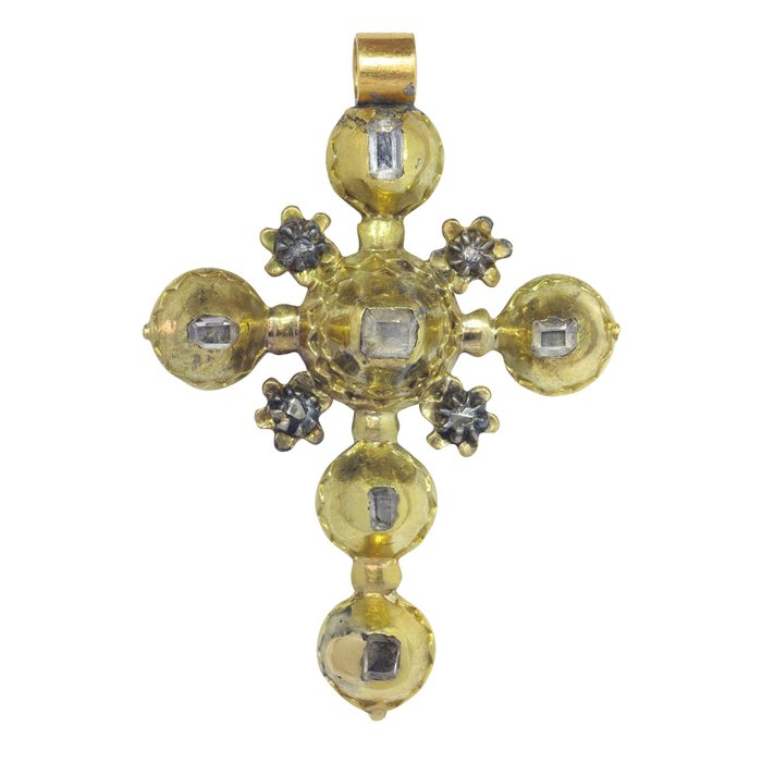 Georgian anno 1700, Cross - Pandantiv - 18 ct. Aur galben Diamant