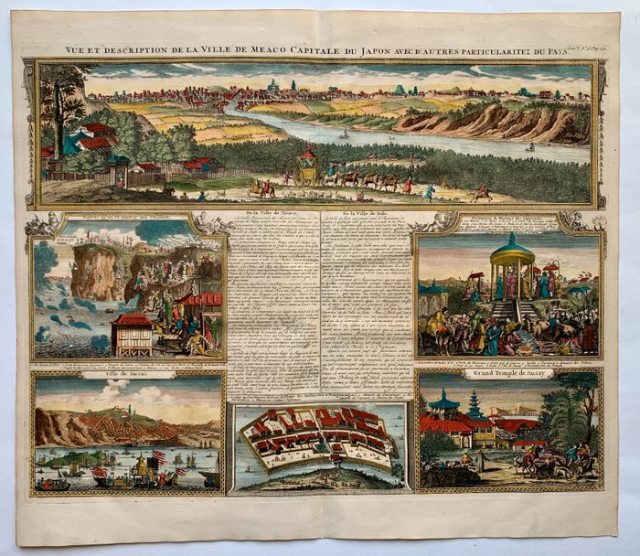 Asien, Landkarte - Japan; H. Chatelain - Vue et Description de la Ville de Meaco Capitale du Japon Avec D'Autres Particularitez du pays - 1701-1720