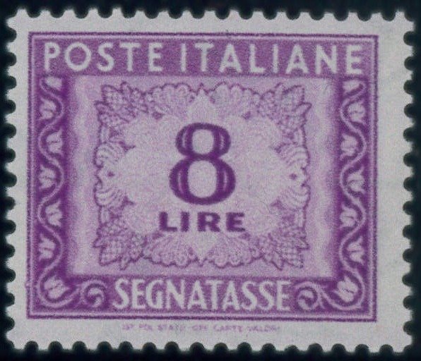 Italia - República  - Envío adeudado 8 Lire Fil. estrellas n. 112. Valor clave de la serie.