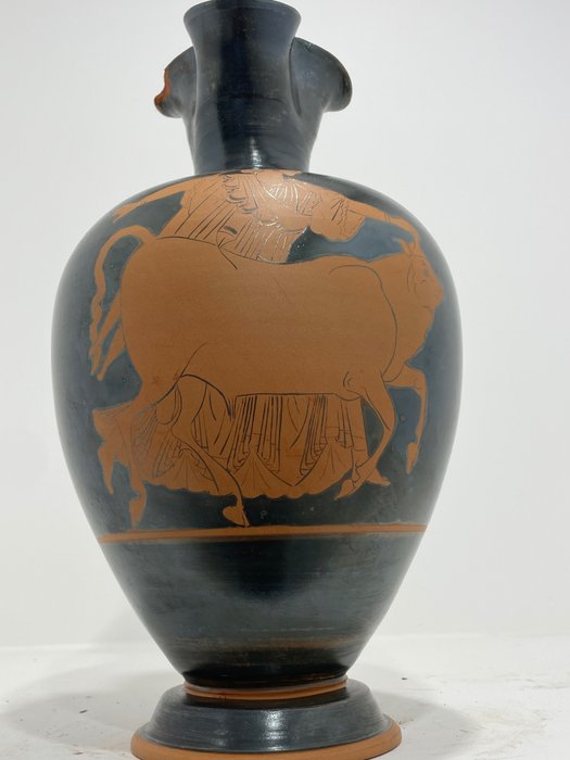 Nachbildung eines antiken Griechen Keramik Oinochoë (Weinvase) mit Europa und Zeus als Stier - 34 cm